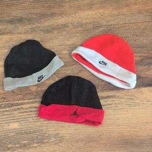 Nike & Jordan Infant Beanie Trio - Red, Black, Gray 0-6-12mos